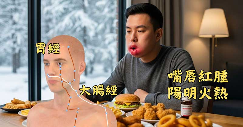 傳統中醫認為，嘴唇紅腫與體內陽明火熱有關聯