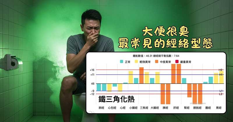 大便偏臭，最常見鐵三角化熱經絡型態