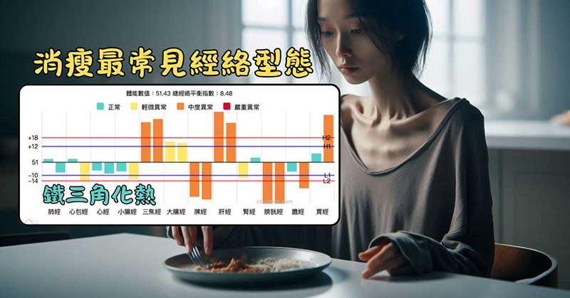 身體消瘦最常見的經絡型態，就是鐵三角經絡型態化熱