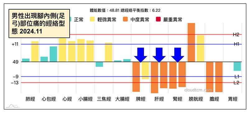 男性腳內側(足弓)部位的經絡型態