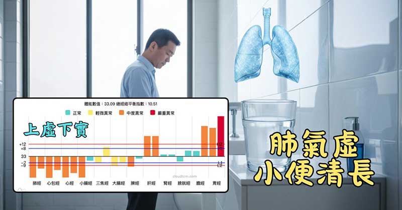 上虛下實的人，很容易小便清長，可能是肺氣虛造成