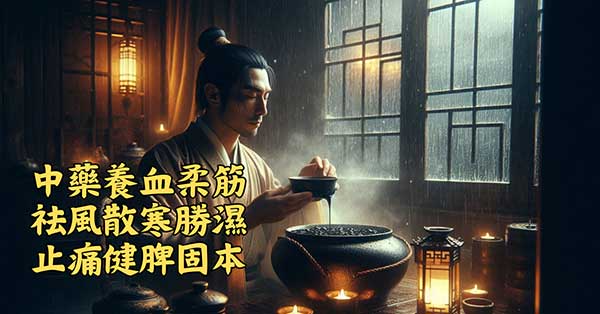 中藥養血柔筋，祛風散寒勝濕止痛，健脾固本