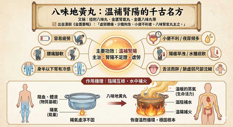 八味地黃丸可以溫補腎陽，改善陽虛及虛勞現象