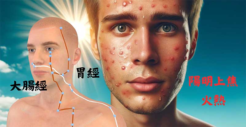 陽明上焦火熱時，容易出現面皰青春痘
