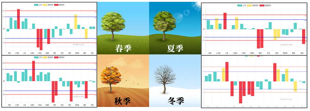 某會員一年四季檢測經絡，呈現出來的經絡型態變化