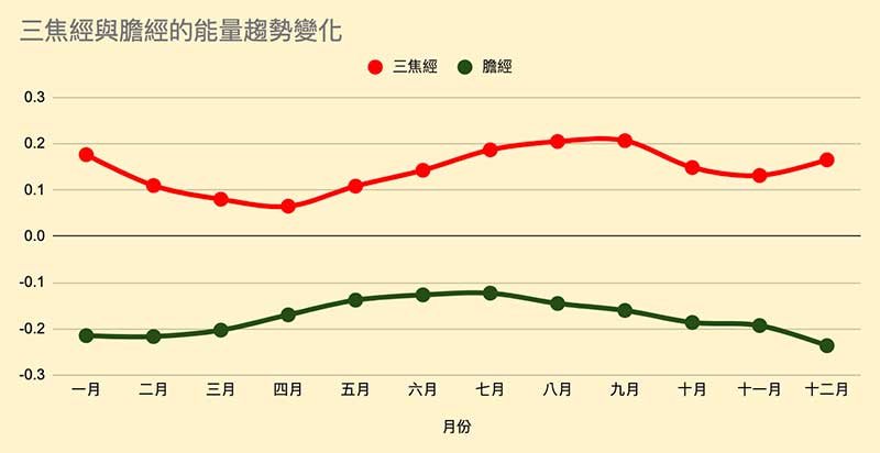 三焦經與膽經的能量趨勢變化