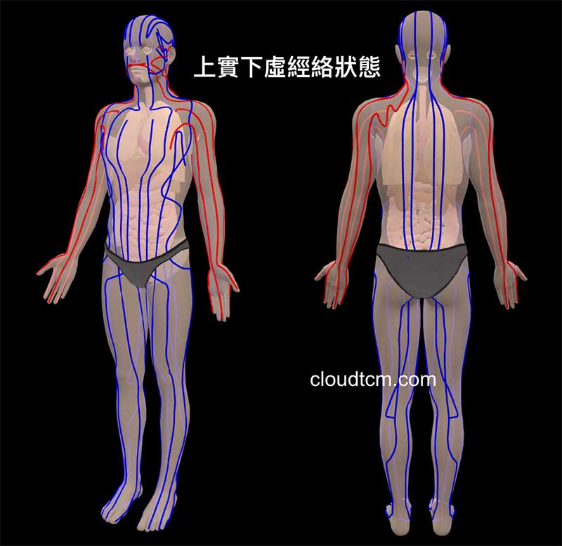 上實下虛的經絡狀態，影響人體五臟六腑