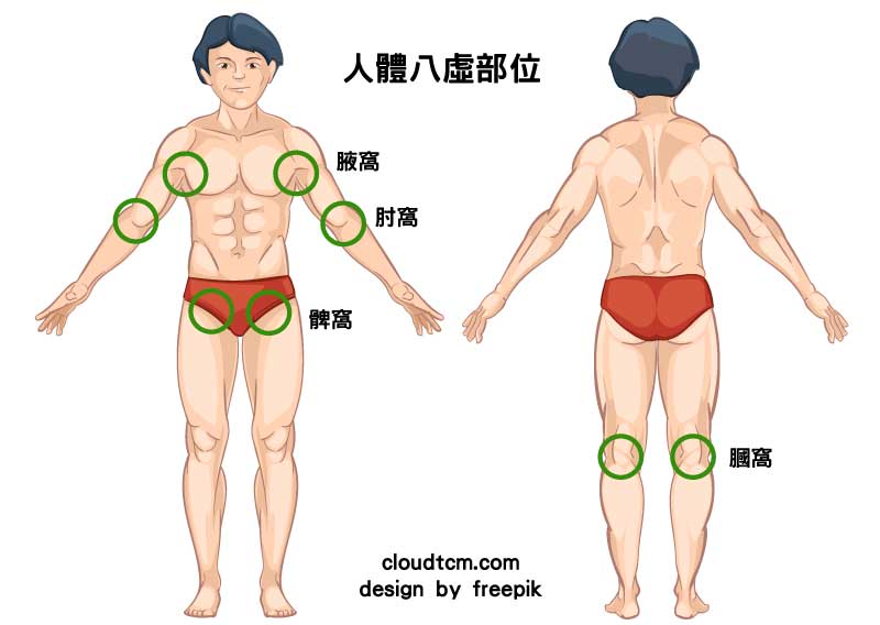 黃帝內經提到的人體八虛部位