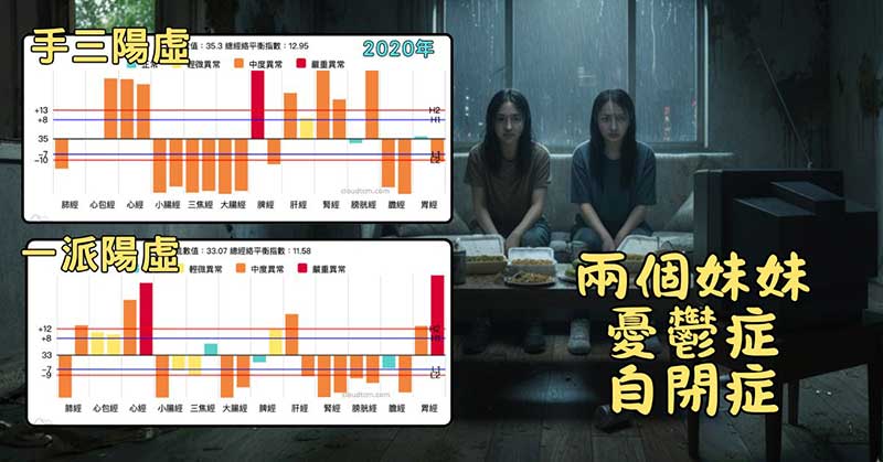兩個妹妹最常見的經絡型態，憂鬱症與自閉症