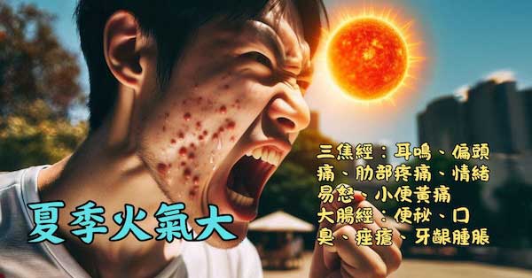 夏季期間三焦經大腸經實證，體內火氣很大