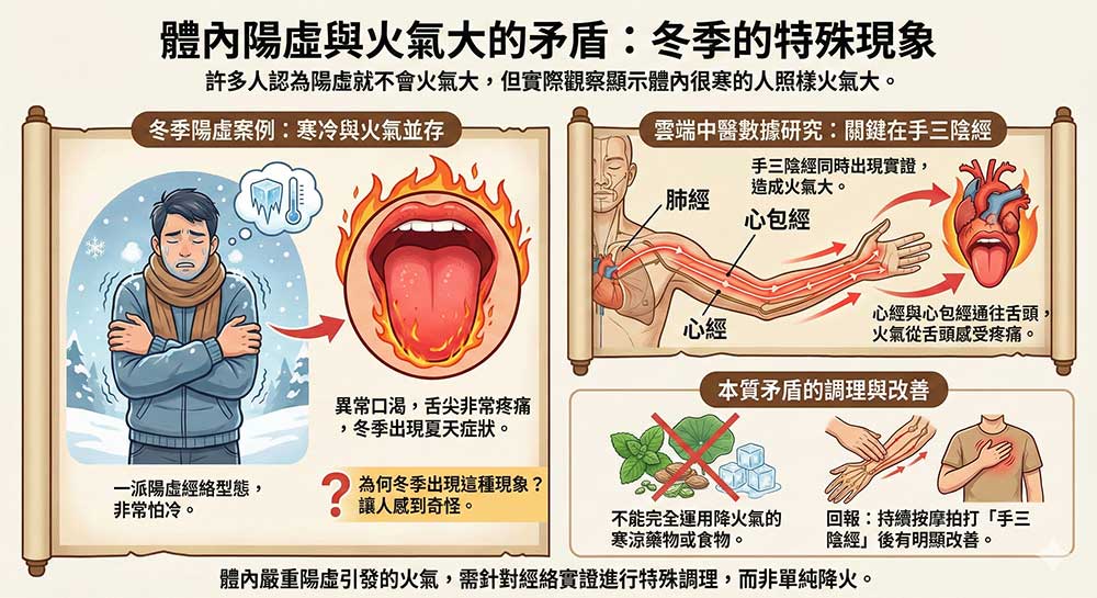 體內寒氣重，在冬季依然會出現火氣大