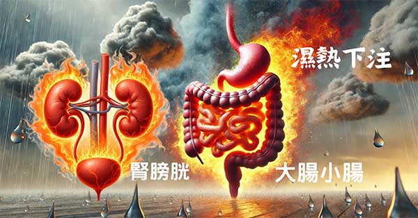 濕熱下注腎膀胱、大腸小腸