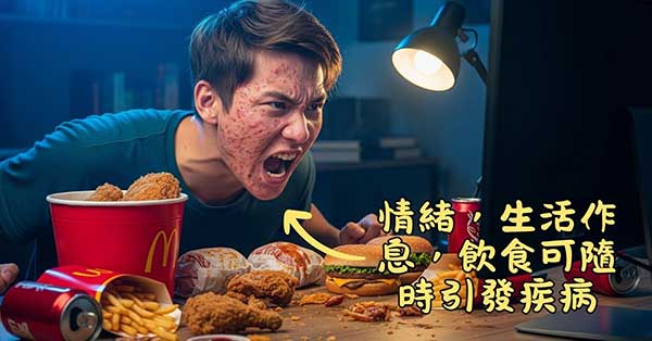 情緒，生活作息，飲食可隨時引發疾病