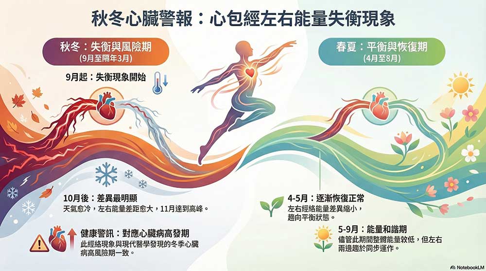 心經、心包經秋冬季節左右能量差距