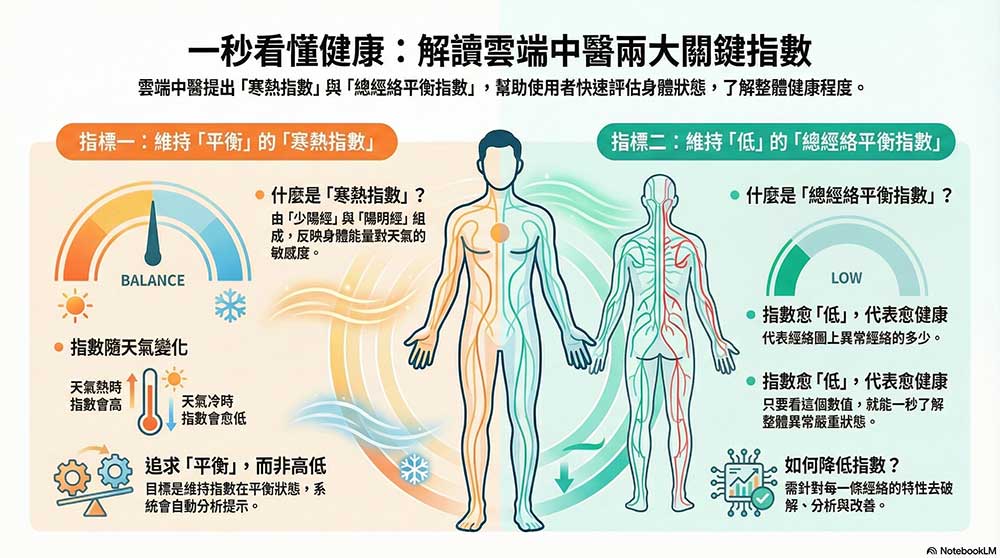 觀察「寒熱指數」及「總經絡平衡指數」可以秒懂經絡狀態
