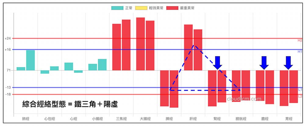 綜合經絡型態，就是鐵三角加上陽虛經絡型態
