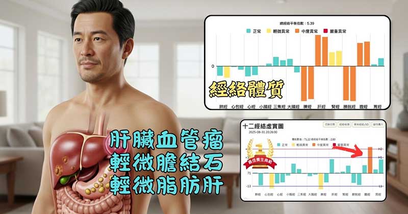 男性肝臟血管瘤，輕微膽結石，脂肪肝案例