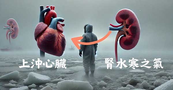 心陽不足，腎水寒之氣會上沖心臟