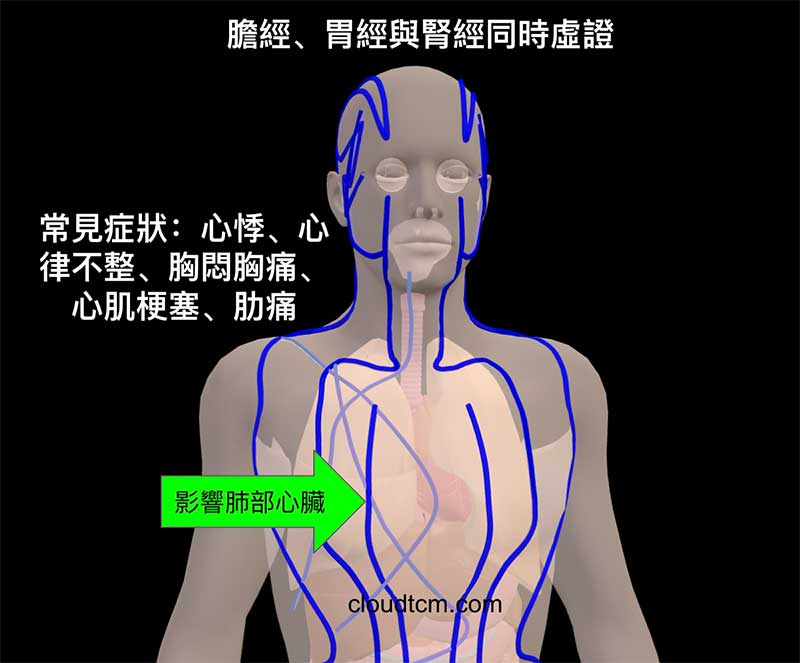 膽經、胃經與腎經虛證容易出現肺部、心臟疾病