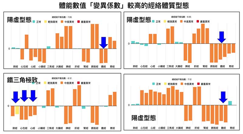 變異係數高的人，體內經絡陽虛現象居多