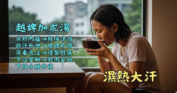 濕熱天氣下，運用越婢加朮湯能夠止汗