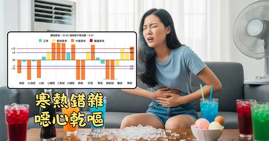 最容易乾嘔的經絡型態，也是鐵三角化熱極致現象