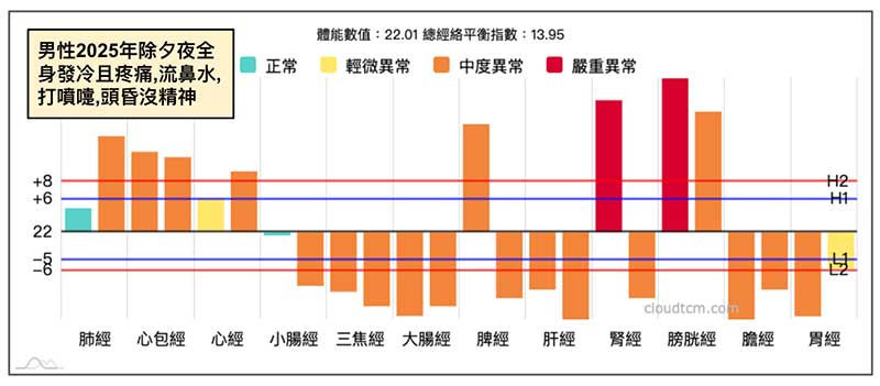 某會員除夕夜感冒發冷、流鼻水，呈現一派陽虛經絡型態