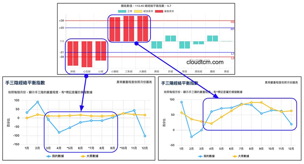 手三陰經<0(整體出現虛證)，手三陽經>0(整體出現實證)