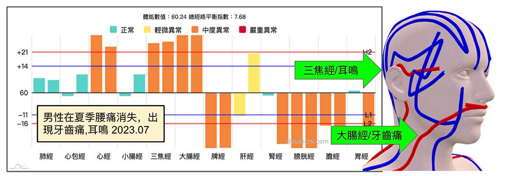 夏季腰痛消失，出現牙齒痛,耳鳴現象