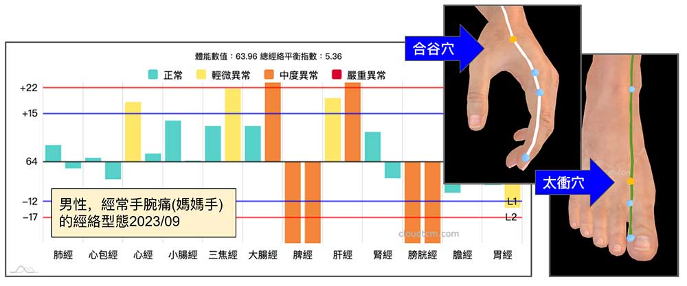 經常出現媽媽的的經絡型態，從太衝穴改善合谷穴痛