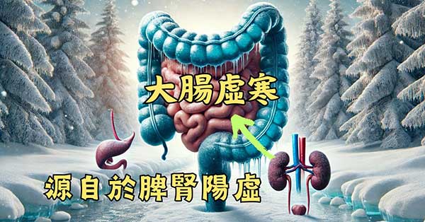 大腸虛寒證，通常源自於「脾腎陽虛」