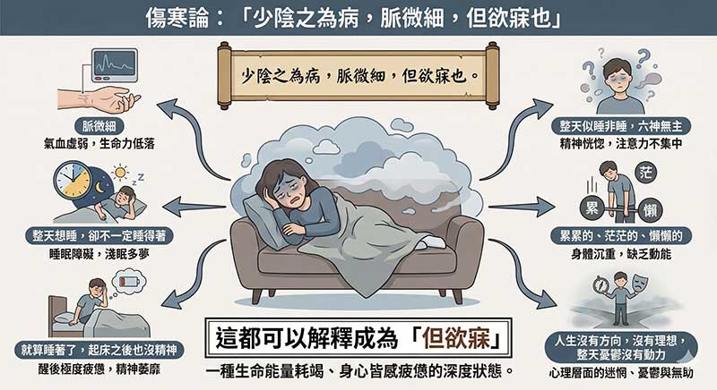 得到少陰病的人，經常都是感到身心深度疲憊感