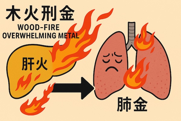 肝火過於旺盛時，就會出現反向的克制，即「木火刑金」