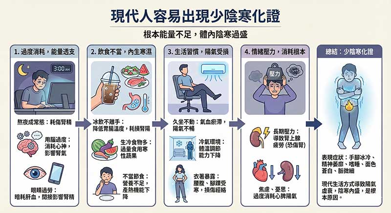 現代人的生活習慣，很容易呈現少陰體質