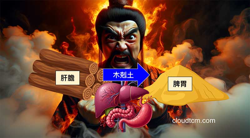 當一個人生氣的時候，體內立即肝木剋脾土